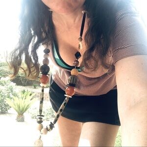 Butterscotch Bakelite beads , Wood & Bone long necklace,One of a kind handmade